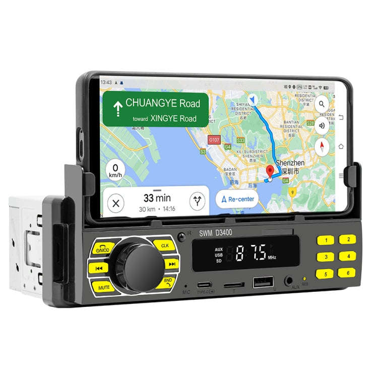 SWM D3400 Car Bluetooth MP3 Player Support Smart Voice Assistant / FM(Black)