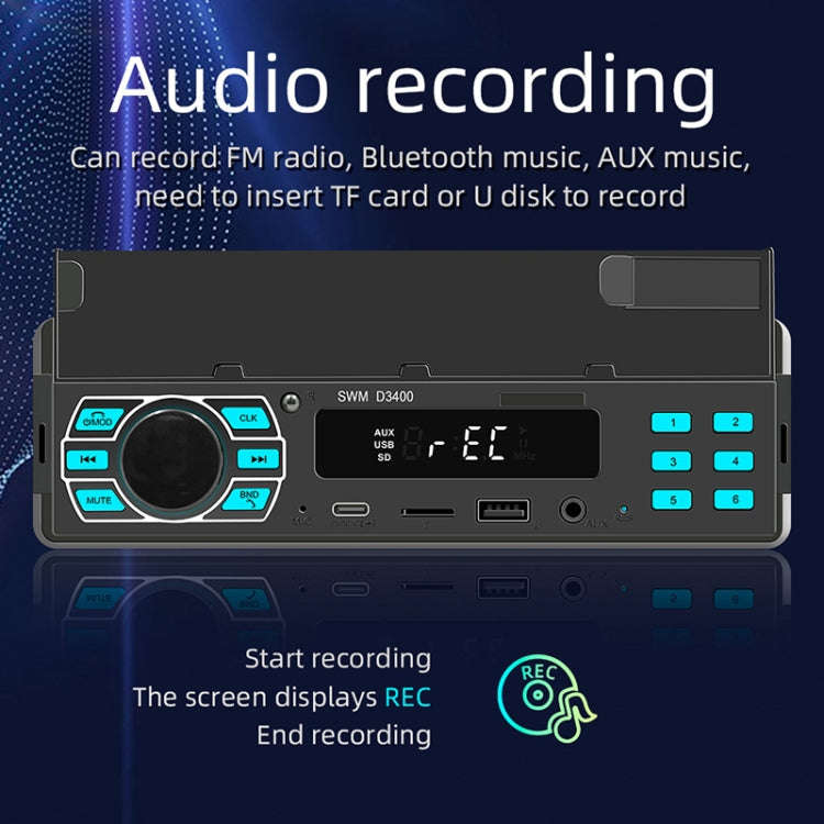 SWM D3400 Car Bluetooth MP3 Player Support Smart Voice Assistant / FM(Black)