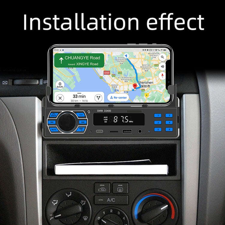 SWM D3400 Car Bluetooth MP3 Player Support Smart Voice Assistant / FM(Black)