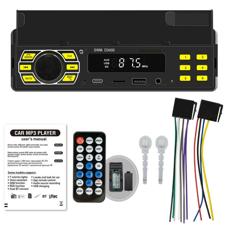 SWM D3400 Car Bluetooth MP3 Player Support Smart Voice Assistant / FM(Black)