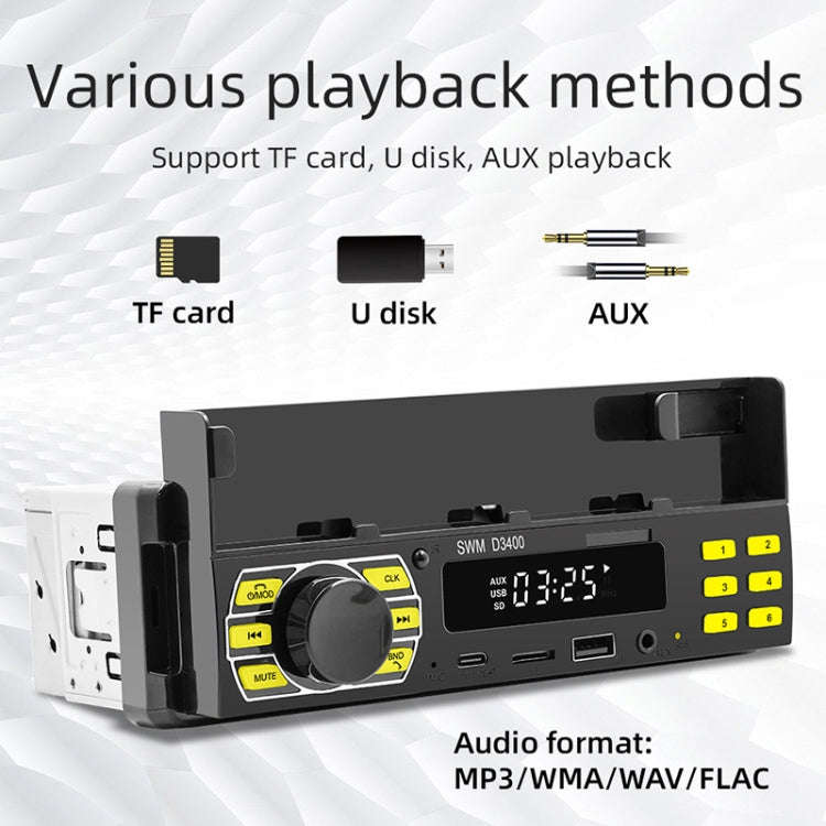 SWM D3400 Car Bluetooth MP3 Player Support Smart Voice Assistant / FM(Black)