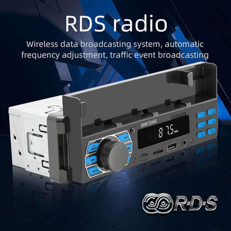 SWM D3400 Car Bluetooth MP3 Player Support Smart Voice Assistant / FM(Black)