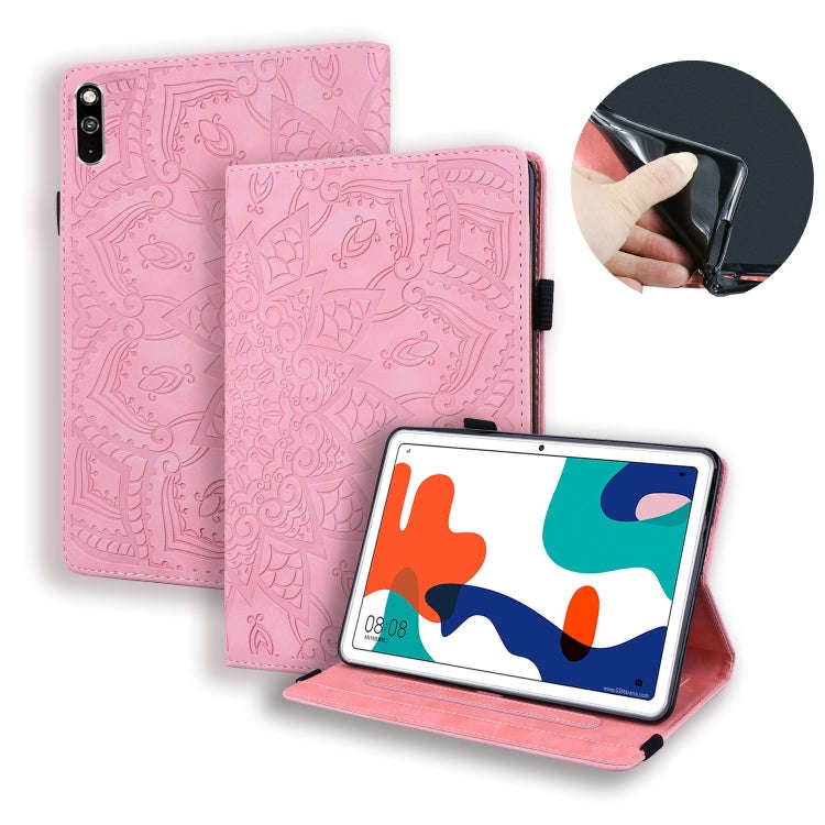 For Huawei MatePad 10.4 Calf Pattern Double Folding Design Embossed Leather Case with Holder & Ca...