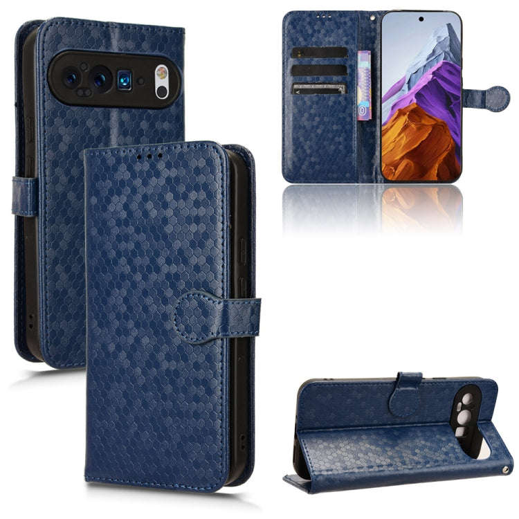 For Google Pixel 9 Pro XL Honeycomb Dot Texture Leather Phone Case(Blue)