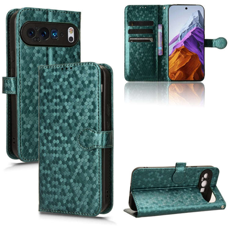 For Google Pixel 9 Pro XL Honeycomb Dot Texture Leather Phone Case(Green)
