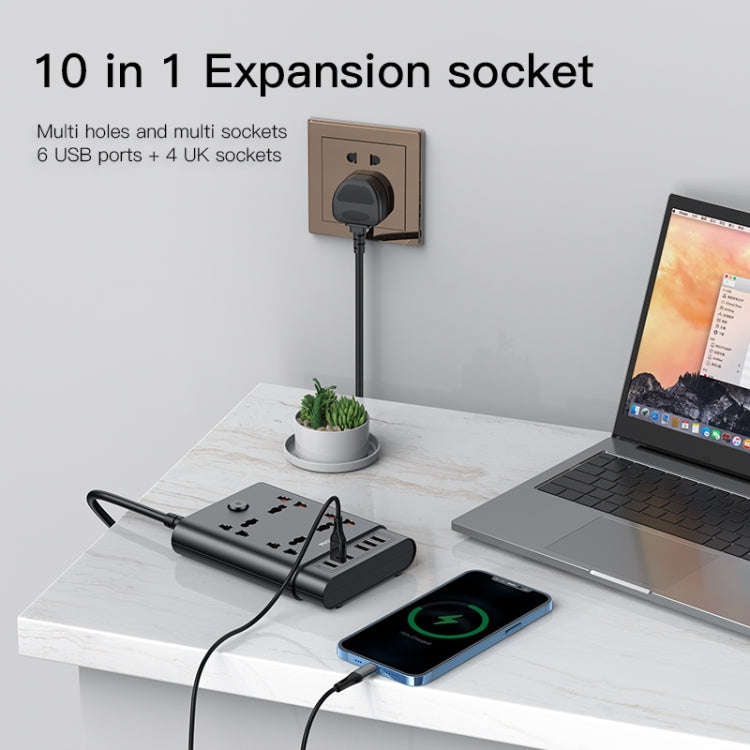 Yesido MC-08 4 Ports + 6 USB Ports 2650W Multi-functional High Power Socket(EU Plug)