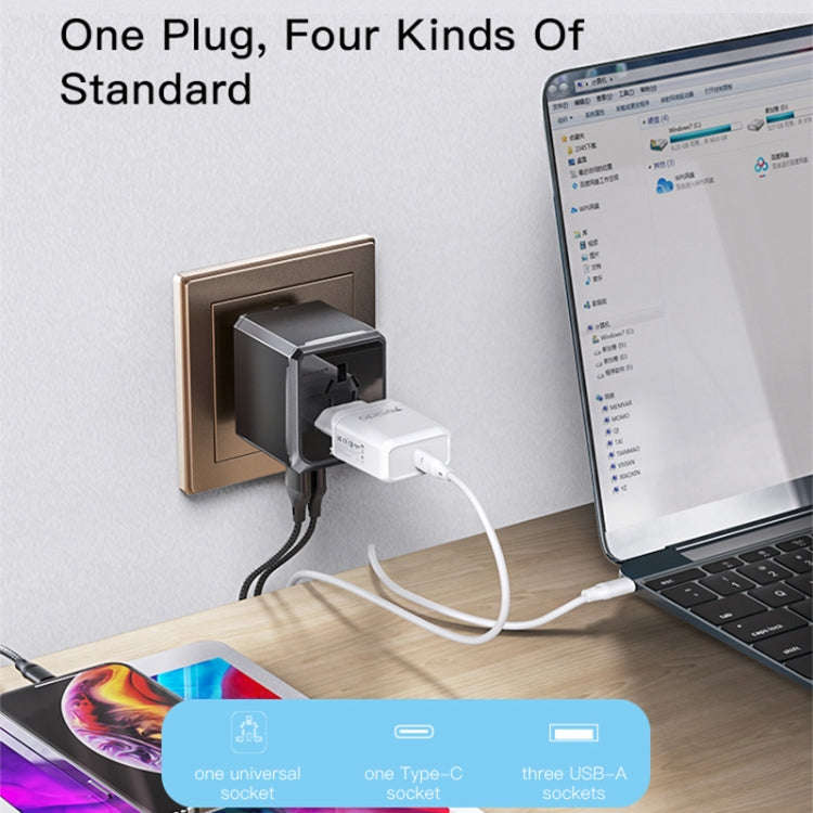 Yesido MC-10 3 USB + Type-C Ports Multi-function Universal Travel Adapter Plug(Black)