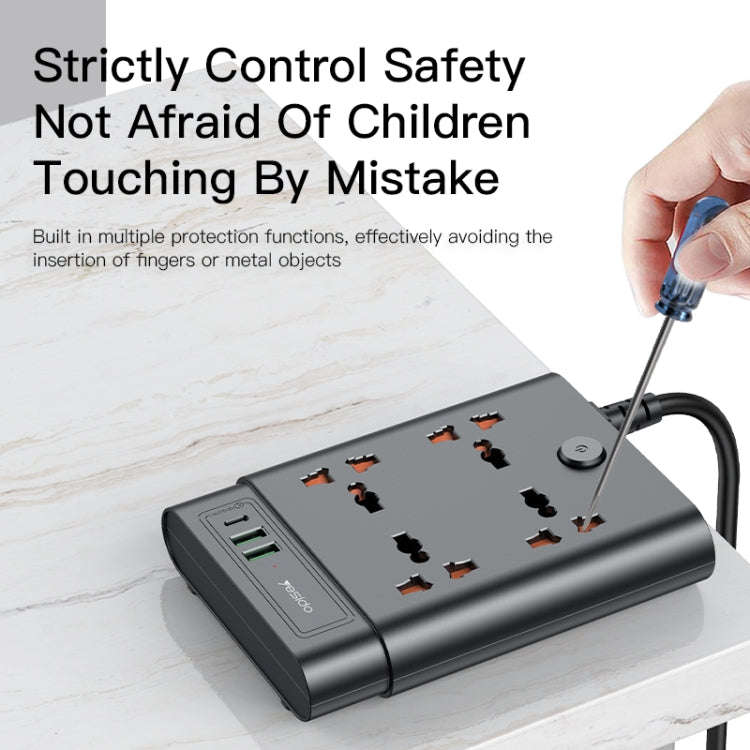Yesido MC-11 4 Plugs + PD 20W+2 QC3.0 Ports 2650W Multi-functional High Power Socket(EU Plug)