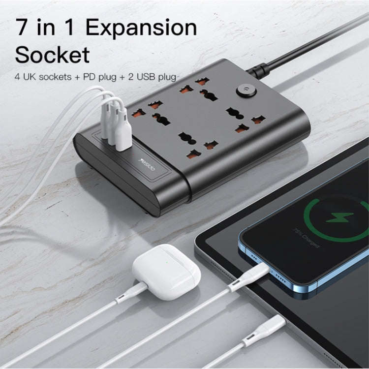 Yesido MC-11 4 Plugs + PD 20W+2 QC3.0 Ports 2650W Multi-functional High Power Socket(EU Plug)
