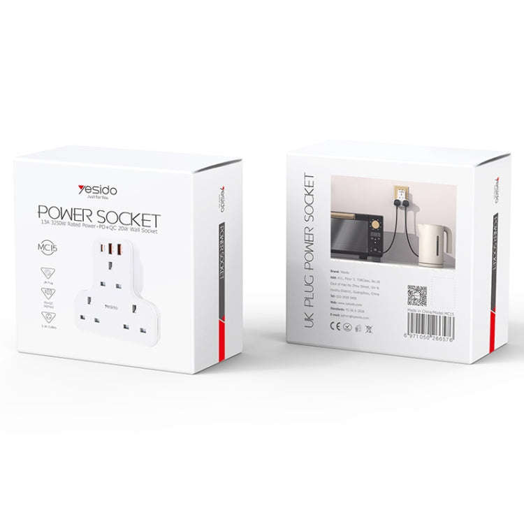 Yesido MC-15 PD+QC 3.0 3250W Home High Power Fast Charging Socket, Plug Type:UK Plug(White)