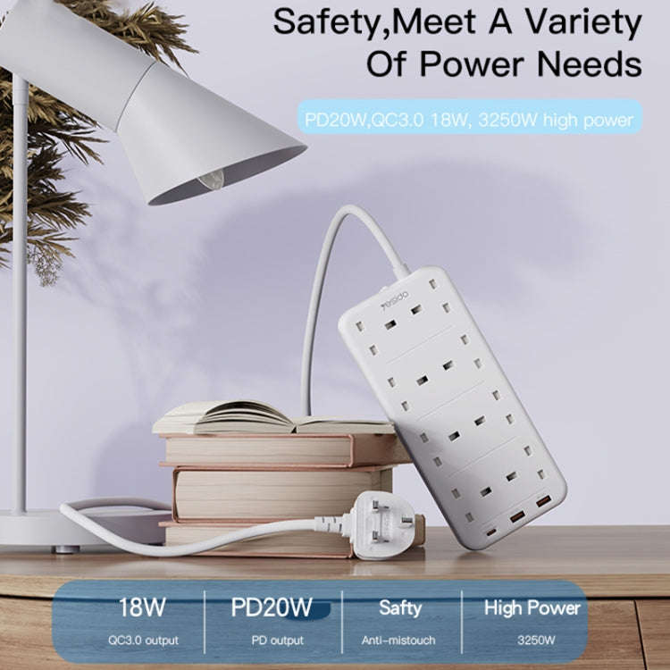 Yesido MC-16 8 Plugs + PD 20W+2 QC3.0 Ports 3250W High Power Fast Charging Socket(UK Plug)