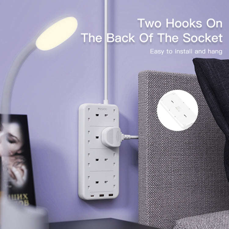 Yesido MC-16 8 Plugs + PD 20W+2 QC3.0 Ports 3250W High Power Fast Charging Socket(UK Plug)