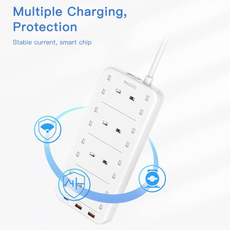 Yesido MC-16 8 Plugs + PD 20W+2 QC3.0 Ports 3250W High Power Fast Charging Socket(UK Plug)