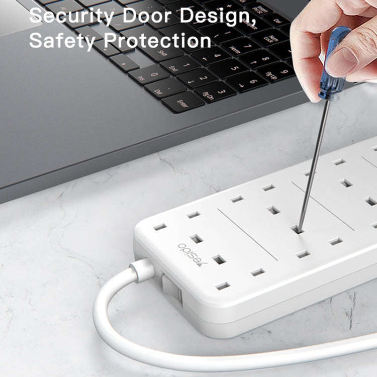 Yesido MC-16 8 Plugs + PD 20W+2 QC3.0 Ports 3250W High Power Fast Charging Socket(UK Plug)