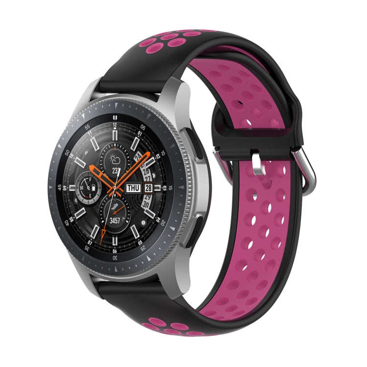 For Samsung Galaxy Watch 46mm / Gear S3 Universal Sports Two-tone Silicone Watch Band(Black+Rose ...