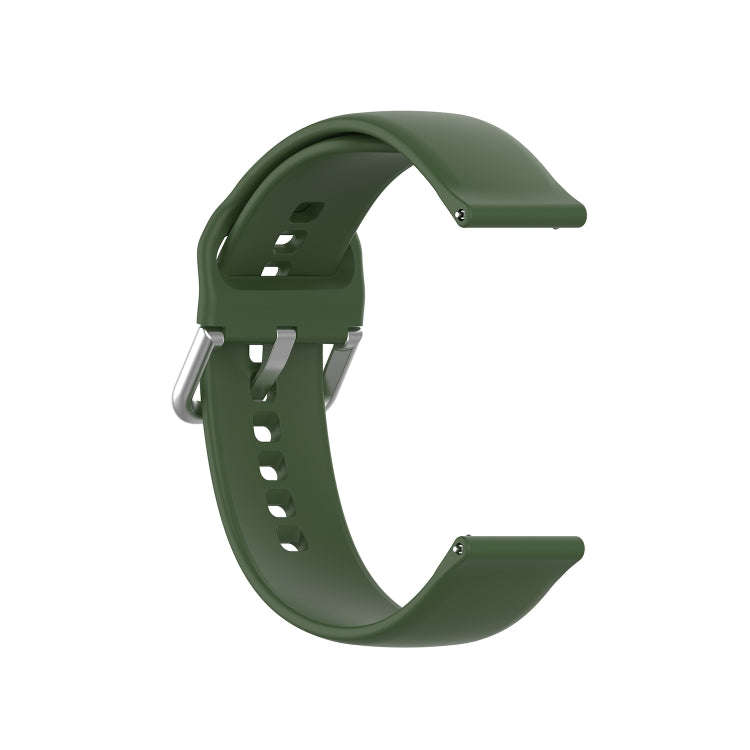 22mm Universal Silver Buckle Silicone Watch Band, Size:L(Dark Green)