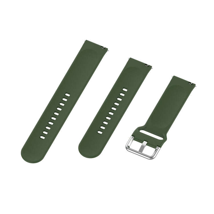 22mm Universal Silver Buckle Silicone Watch Band, Size:L(Dark Green)