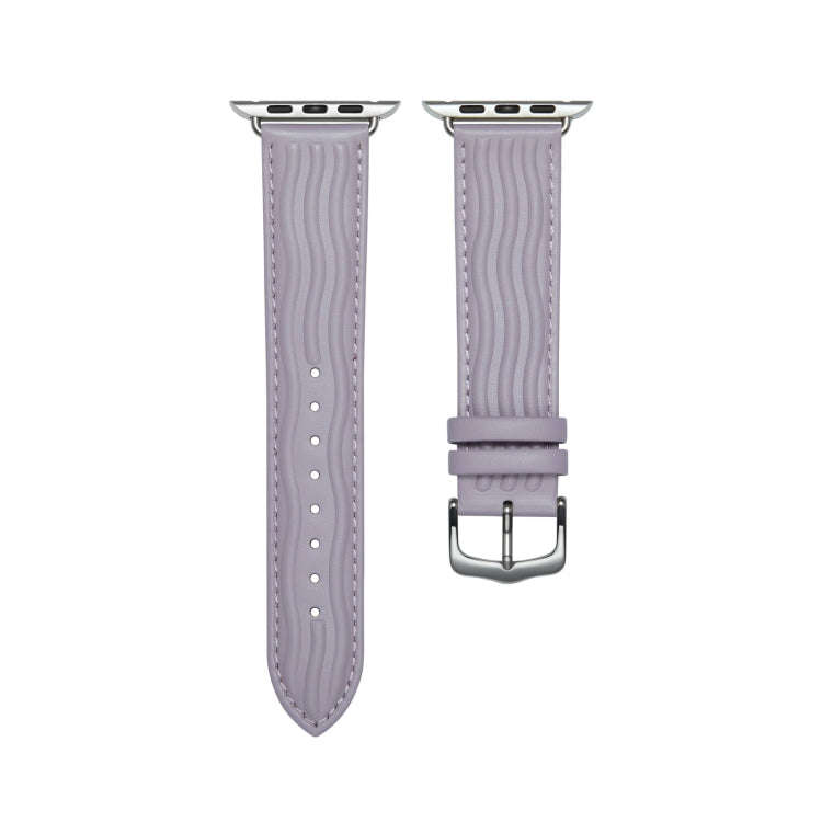 Embossed Line Genuine Leather Watch Band For Apple Watch 8 45mm(Lavender Purple)