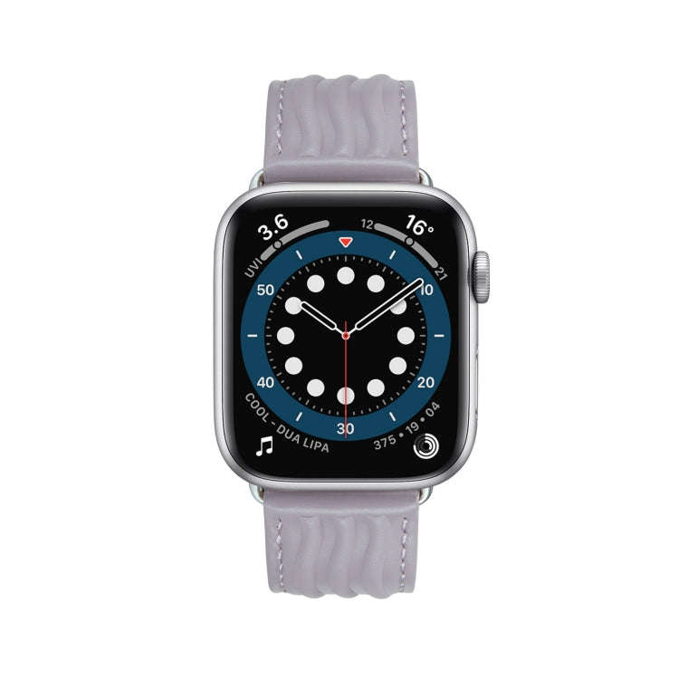 Embossed Line Genuine Leather Watch Band For Apple Watch 8 45mm(Lavender Purple)