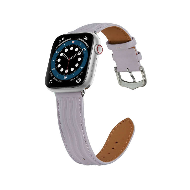 Embossed Line Genuine Leather Watch Band For Apple Watch 8 45mm(Lavender Purple)