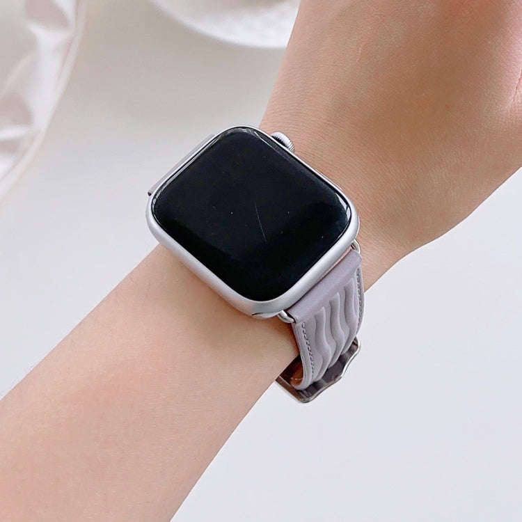 Embossed Line Genuine Leather Watch Band For Apple Watch 8 45mm(Lavender Purple)