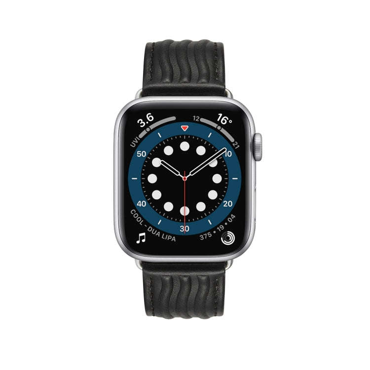 Embossed Line Genuine Leather Watch Band For Apple Watch 6 40mm(Black)