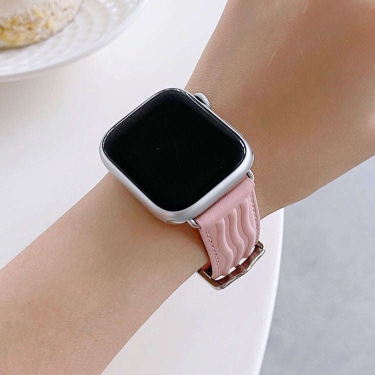 Embossed Line Genuine Leather Watch Band For Apple Watch 4 40mm(Pink)