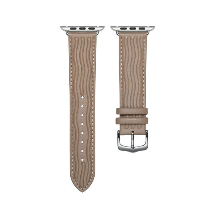 Embossed Line Genuine Leather Watch Band For Apple Watch 2 38mm(Milky Brown)