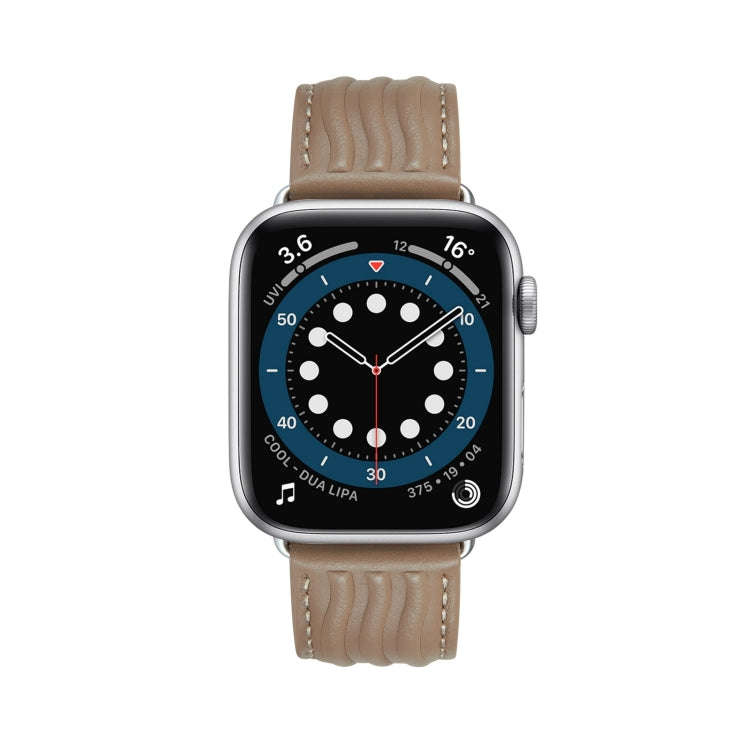 Embossed Line Genuine Leather Watch Band For Apple Watch SE 2023 44mm(Milky Brown)