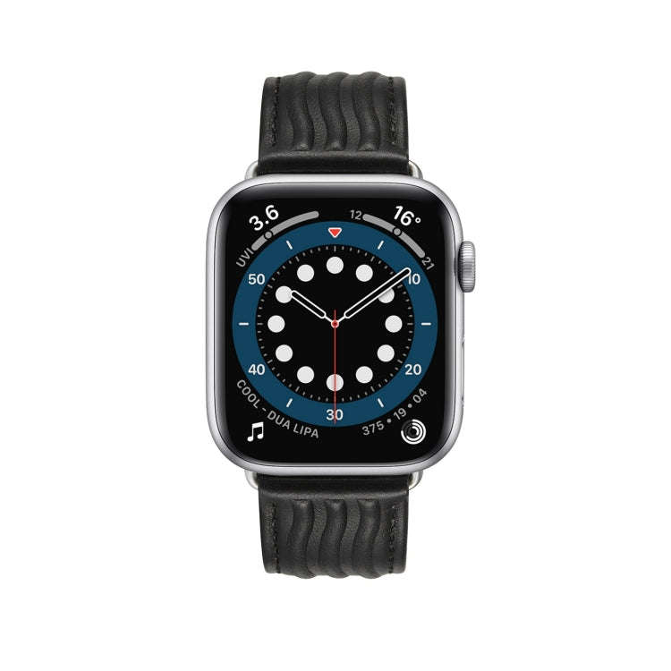 Embossed Line Genuine Leather Watch Band For Apple Watch SE 2023 40mm(Black)