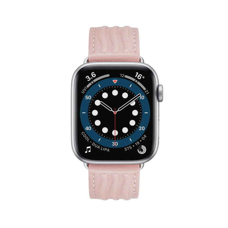 Embossed Line Genuine Leather Watch Band For Apple Watch Ultra 2 49mm(Pink)