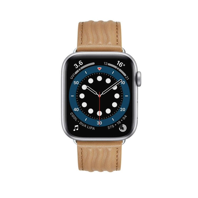 Embossed Line Genuine Leather Watch Band For Apple Watch 9 41mm(Khaki)
