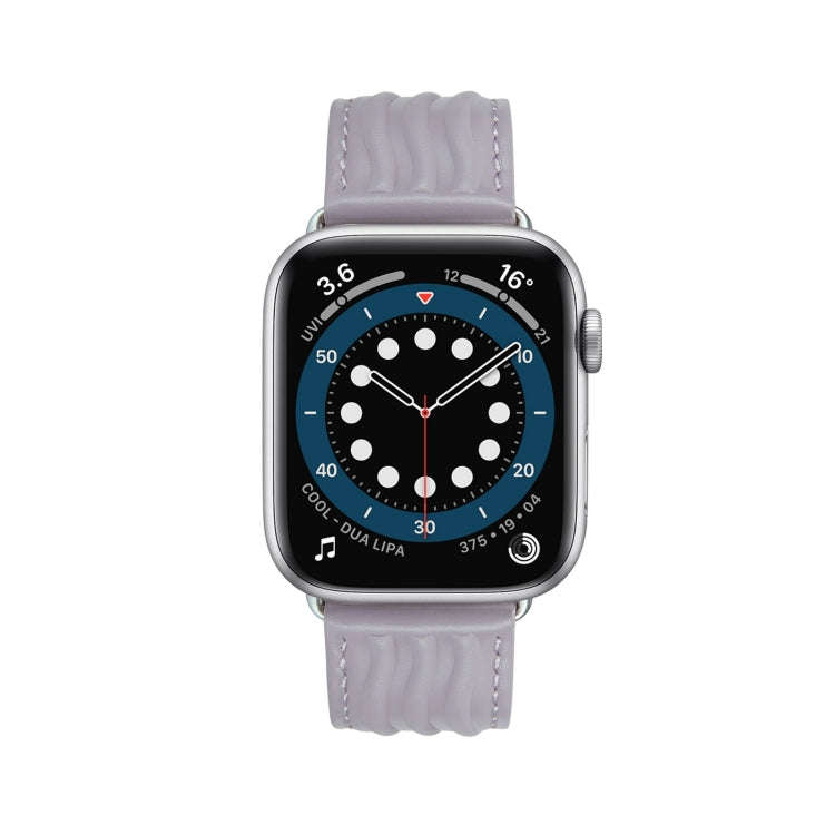 Embossed Line Genuine Leather Watch Band For Apple Watch 9 41mm(Lavender Purple)