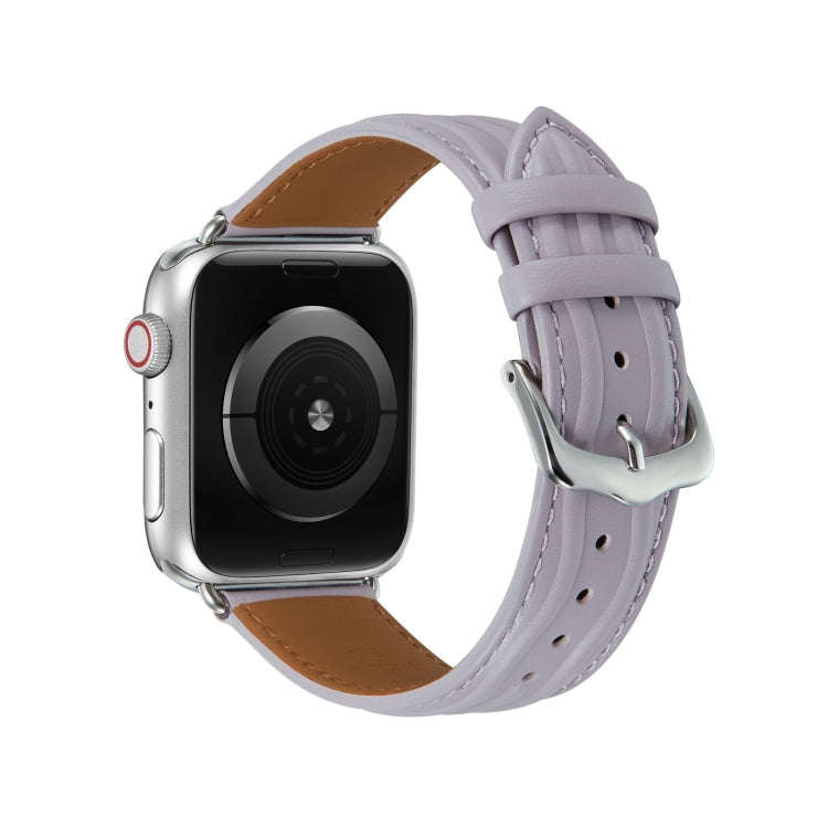 Embossed Line Genuine Leather Watch Band For Apple Watch 9 41mm(Lavender Purple)