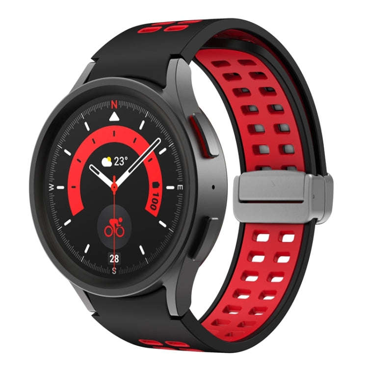 For Samsung Galaxy Watch5 Double-row Hole Folding Buckle Silicone Watch Band(Black Red)