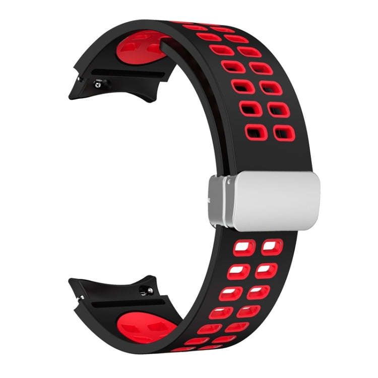 For Samsung Galaxy Watch5 Double-row Hole Folding Buckle Silicone Watch Band(Black Red)
