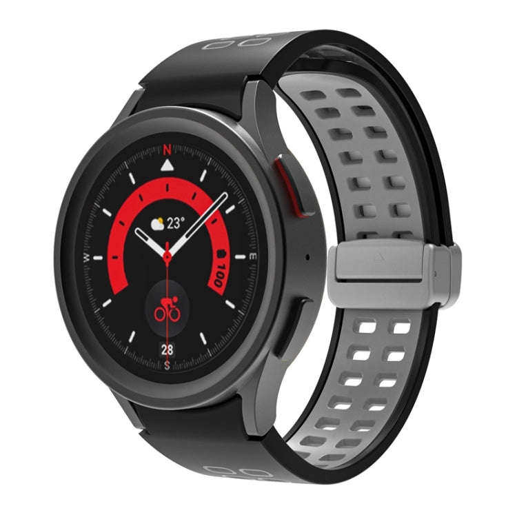 For Samsung Galaxy Watch5 Double-row Hole Folding Buckle Silicone Watch Band(Black Grey)
