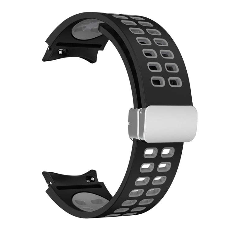 For Samsung Galaxy Watch5 Double-row Hole Folding Buckle Silicone Watch Band(Black Grey)