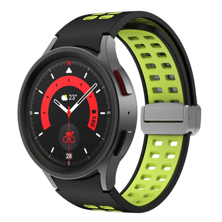 For Samsung Galaxy Watch5 Double-row Hole Folding Buckle Silicone Watch Band(Black Green)