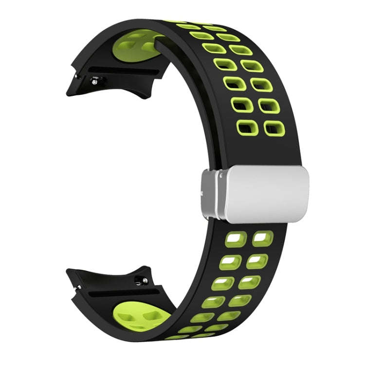 For Samsung Galaxy Watch5 Double-row Hole Folding Buckle Silicone Watch Band(Black Green)