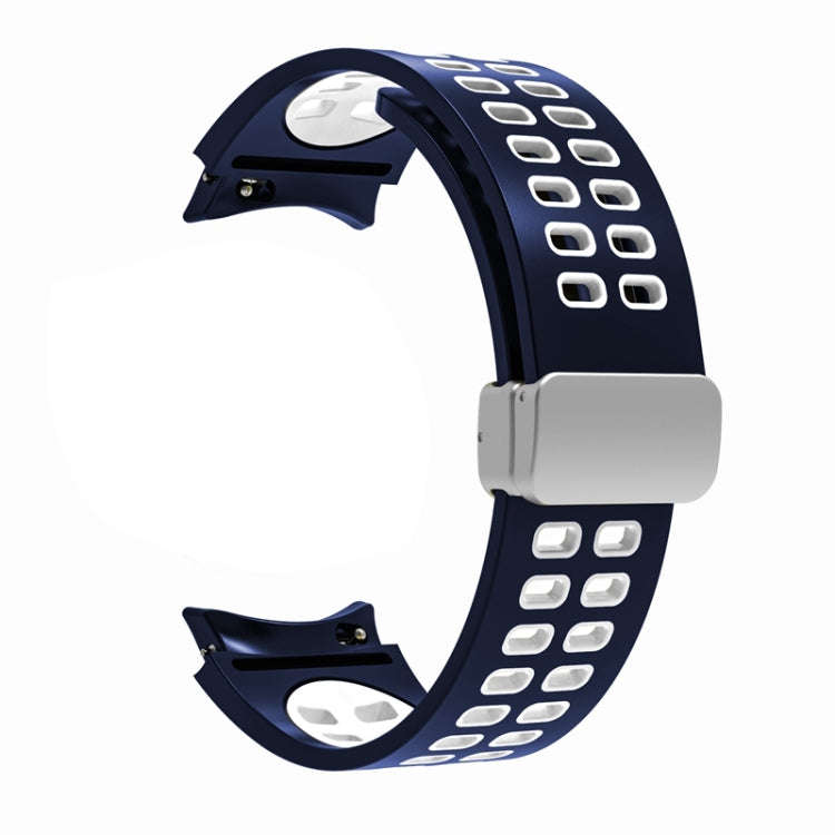 For Samsung Galaxy Watch5 Double-row Hole Folding Buckle Silicone Watch Band(Blue White)