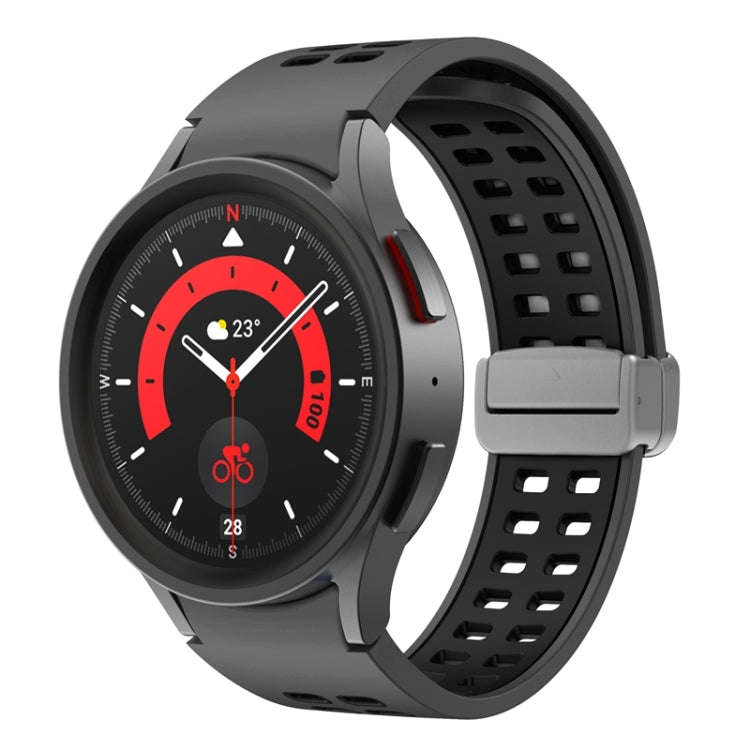 For Samsung Galaxy Watch5 Double-row Hole Folding Buckle Silicone Watch Band(Black)