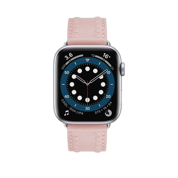Embossed Love Genuine Leather Watch Band For Apple Watch 7 41mm(Pink)