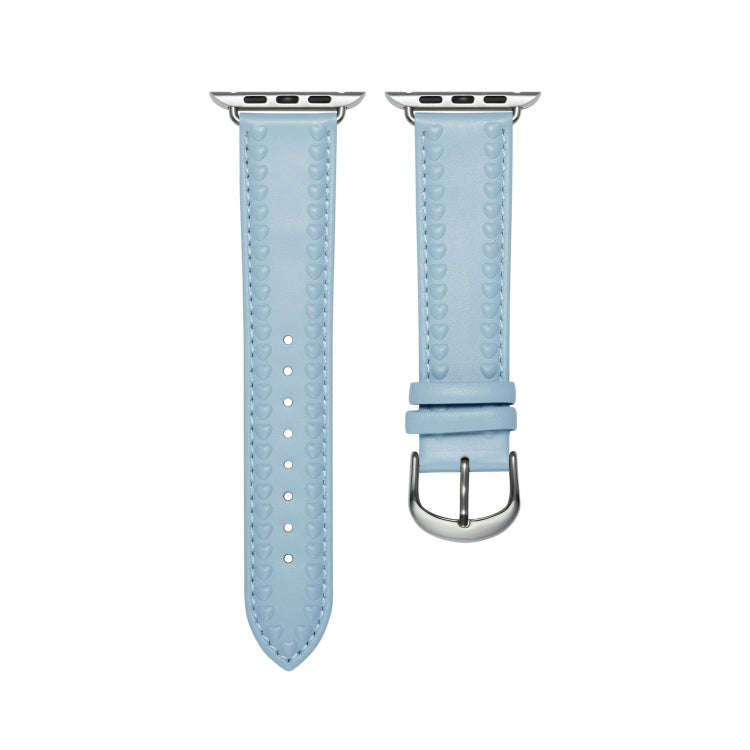 Embossed Love Genuine Leather Watch Band For Apple Watch 6 40mm(Blue)