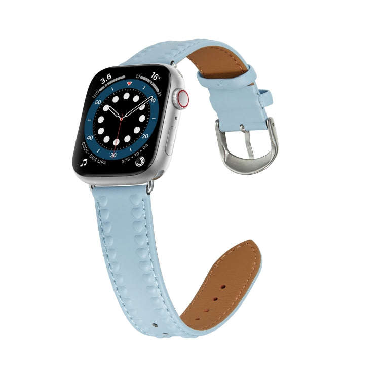 Embossed Love Genuine Leather Watch Band For Apple Watch 6 40mm(Blue)
