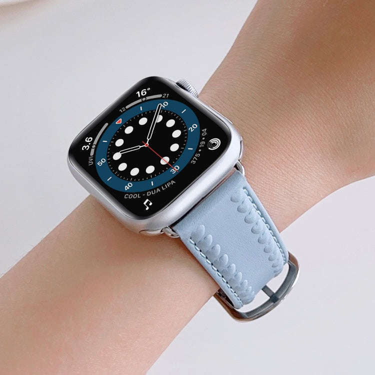 Embossed Love Genuine Leather Watch Band For Apple Watch 6 40mm(Blue)