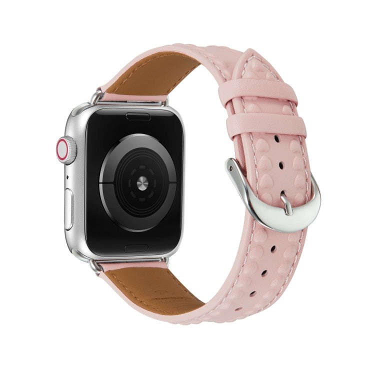 Embossed Love Genuine Leather Watch Band For Apple Watch 5 44mm(Pink)