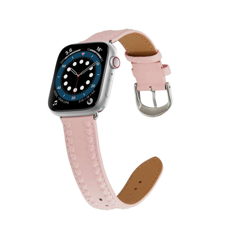 Embossed Love Genuine Leather Watch Band For Apple Watch 5 44mm(Pink)