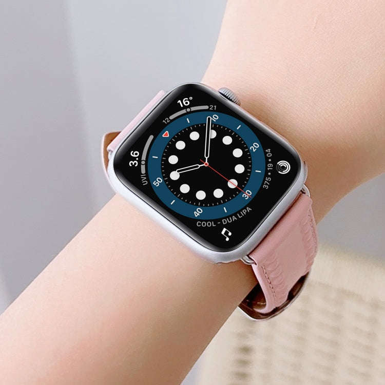 Embossed Love Genuine Leather Watch Band For Apple Watch 5 44mm(Pink)