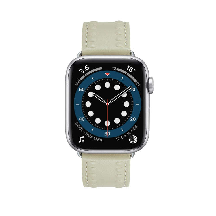 Embossed Love Genuine Leather Watch Band For Apple Watch 5 44mm(Milky White)